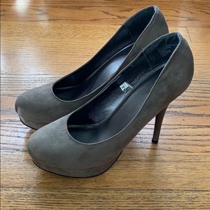 Taupe suede platform heels